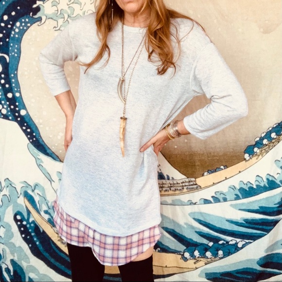 LeLis Dresses & Skirts - LeLis sweatshirt dress w/ madras shirt tail trim M